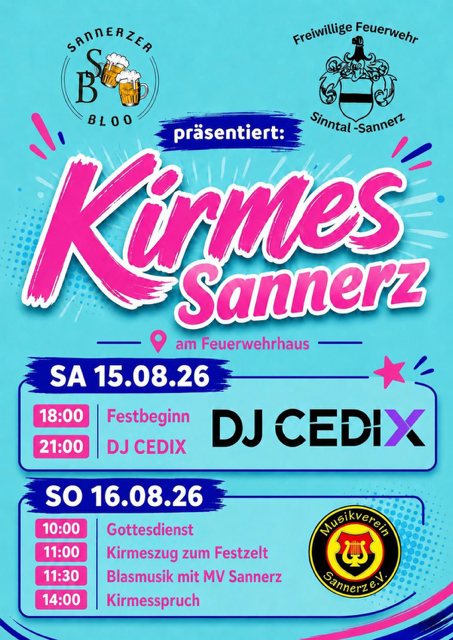 Kirmes Sannerz am 15. und 16. August